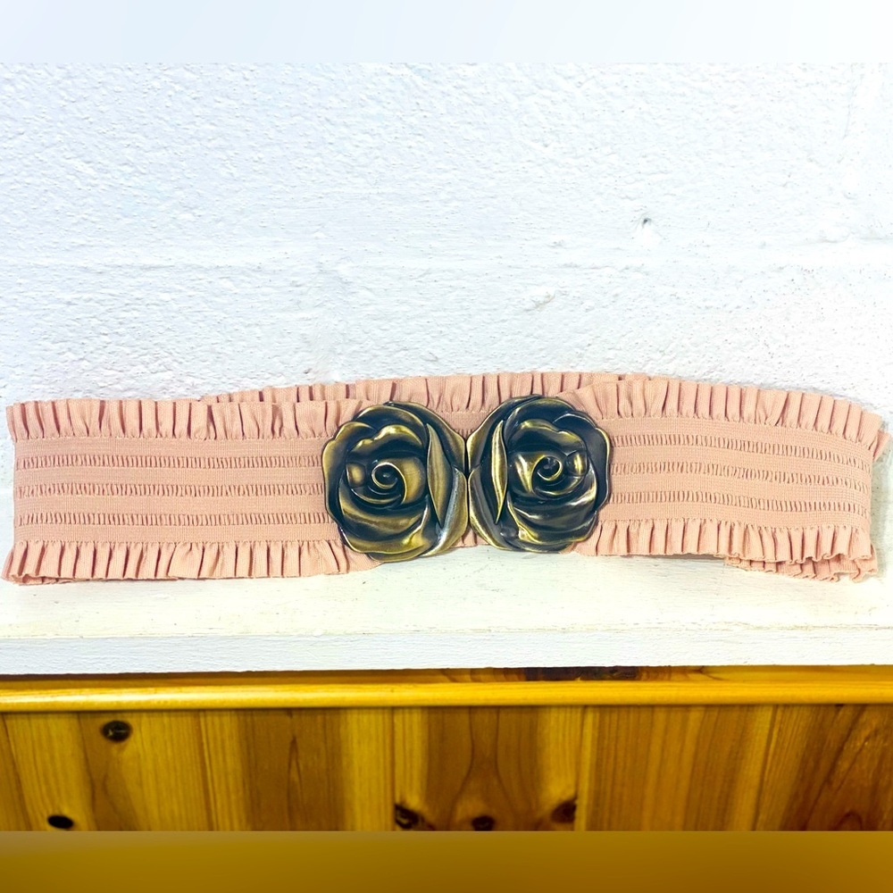 Elastic Soft Pink Double Flower Elastic Waist Belt S/M